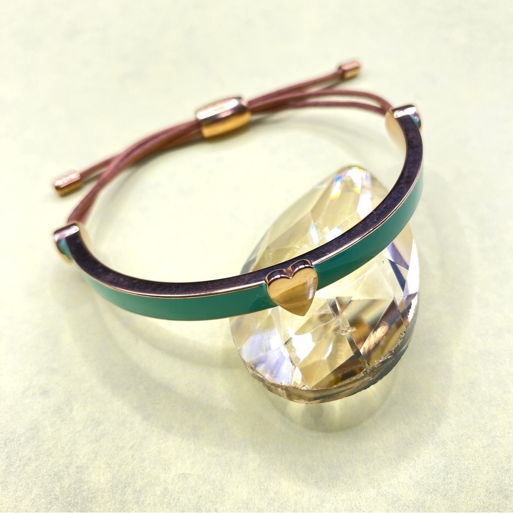 FOSSIL Teal Heart Cuff Bracelet Leather Cord Adjustable